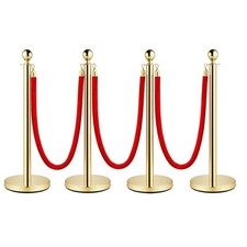 Crowd Control Set 5 ft/1.5 m Red Velvet Rope Stanchion Stainless Steel 
