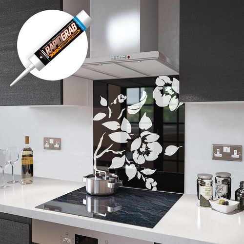 Glass splashbacks black floral - splashbacks,