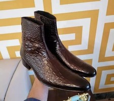 Handmade Men Brown Side Zipper