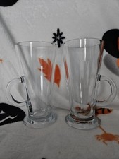Two Latte Glasses Tall Stem Clear Class Coffee Excellent Condition