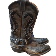 Stetson Outlaw distressed dark brown leather western biker cowboy boots SIZE 7