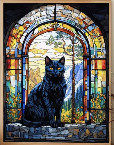 Diy stained glass black cat - glass,