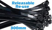 Cable Ties Releasable Reusable Black Plastic Zip Tie Wraps 7.5mm x 300mm UK
