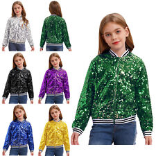 Girls Kid's Sparkle Bomber Jacket Hip Hop Jazz Modern Dance Coat Performance UK