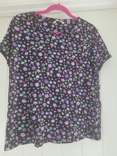 Tu Ladies Black Floral Printed T-shirt Size 14