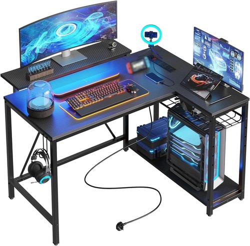 Shaped gaming desk with rgb - with,