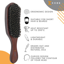 Natural Boar Bristle Beard Brush Hair Kobe Pro Wooden Handle Anti-Static Men's