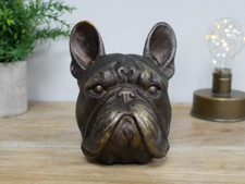 Bronze French Bulldog Head Bust Ornament Frenchie Statue Home Decor Gift Retro