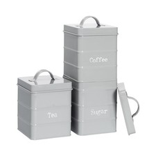 Kitchen Tea Coffee Sugar Canisters Vintage Metal Home Kitchen Storage Caddy Set