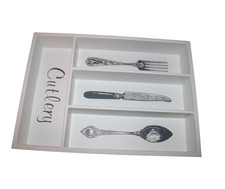 White wooden cutlery tray - cutlery,