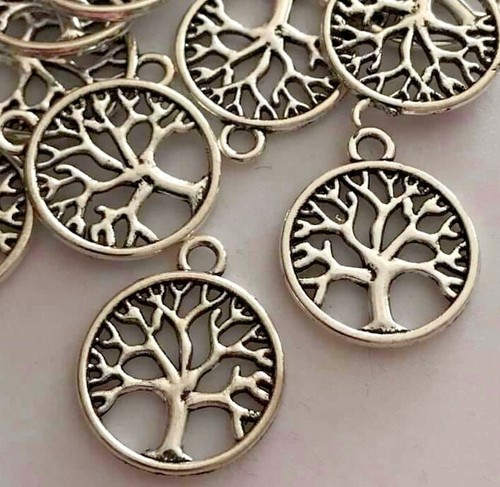 Tibetan silver charms - silver, tree