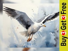 Flying Gull Watercolor Print