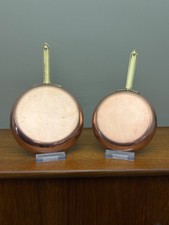 Set of two Vintage Douro copper frying pans with brass handles 1960s