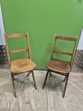 Pair of Antique Edwardian English Hall School Child's Folding Wooden Chairs