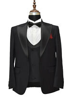 Men Black Suit Groomsmen 3 Piece Tuxedo Wedding Dinner Suit(Coat+Waistcoat+Pant)