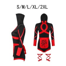 Women's Ninja Uniform for Theme Parties, Red and Black Multifunctional with Hood