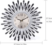 Large Diamond Wall Clock Modern 3D Sunburst Living Room Kitchen Bar Office 38cm