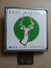 Vintage Chrome Renamel East Africa Wild Life Society Car Badge 