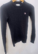 Womens Jack Wills Cable Knit Sweater Size 8 Round Neck Jumper Navy