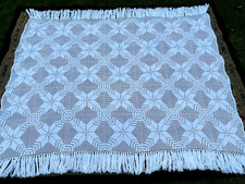 Vintage Handmade Crochet Lace Cotton Bed Throw Snowflake Nordic Star Fringed