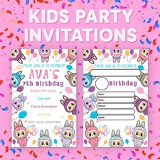 Personalised Girls Labubu Doll Monster Party Invitations Birthday Party Invites
