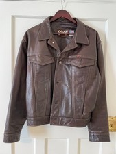 Brown Leather Trucker Jacket -