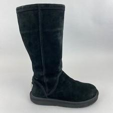 UGG 1890 Black Leather Suede Tall Zip Up Sheepskin Booties Boots Size UK3.5