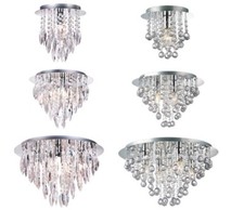 Modern Polished Chrome Round Acrylic Crystal Flush Ceiling Light Fitting