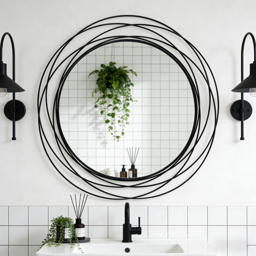 80cm large black circle mirror - large,