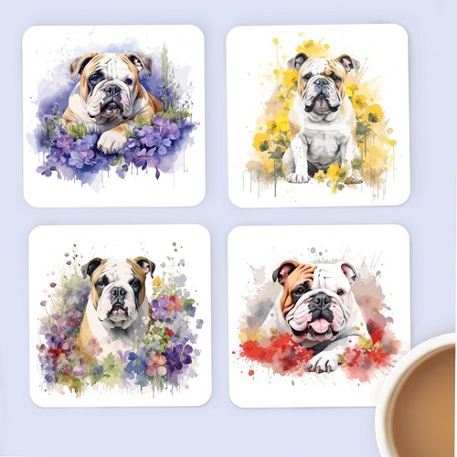 English bulldog coasters set - english,