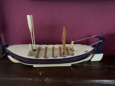 Model Wooden Lifeboat Rowing Boat with Oars Vintage 34cm Long