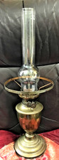 Antique Vintage Early 20th Century Brass Oil Lamp With Glass Chimney Duplex