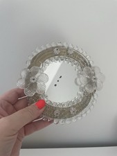 Vintage Small Floral Italian Murano Glass Oval Wall Hanging Mirror