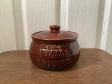 Vintage Retro 'Thorntons' Special Toffee Brown glazed Pottery Sweet Jar & Lid