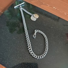 Genuine Antique White Metal Albert Chain With 1 1858 Silver Coin+ 1 Gold Coin ?