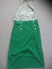 vintage retro 60s white green halterneck daisy Wiggle dress 10 12 mod scooter
