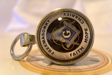 Masonic Pocket Watch Chain Fob Freemasonry Large Domed Multi Coloured Fob