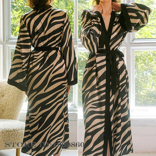 Print zebra pattern long robe - print,