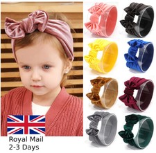 Baby Girls Velvet Bow Turban Headband Hair band Head Wrap Kids Plain Stretch