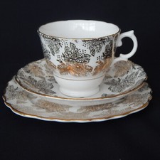 Colclough Vintage Trio Gold White Cup Saucer Plate Leaf Floral Design Bone China