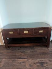 MILITARY CAMPAIGN STYLE MAHOGANY AND BRASS COFFEE TABLE WITH DRAWERS