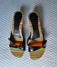 Vintage Jesus Lopez black leather sandals mules slides multicol heel size 38/39