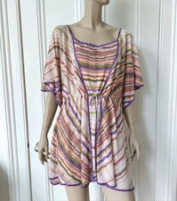 MISSONI MARE Crochet Kaftan Cover Up Mini Dress M UK 14 IT 46 Multicolour Italy