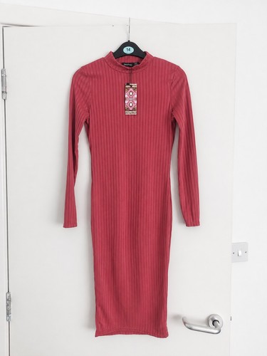 Boohoo red ribbed bodycon midi - bodycon,