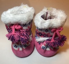 Build A Bear Knitted Pink Fair Isle Faux Fur Winter Snow Boots Rare Retired