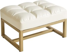 Aibiju Small Footstool Ottoman, Rectangle Faux Leather Footstool with Gold Metal