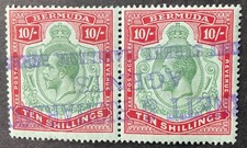 Bermuda 1918-22 pair of 10 shillings green & carmine stamps vfu