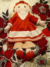 Vintage Large Rag Doll In Dress, Hat & Bloomers 21.5" Tall Blonde Braids