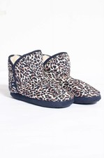 JOULES Leopard Slipper Booties Fleece Fur Lined