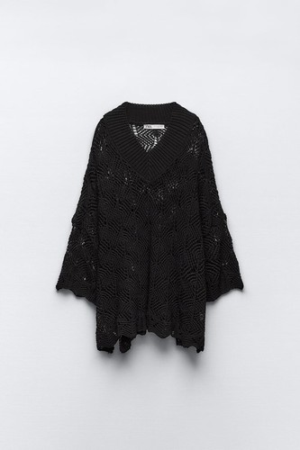Zara black pointelle knit cape - zara,